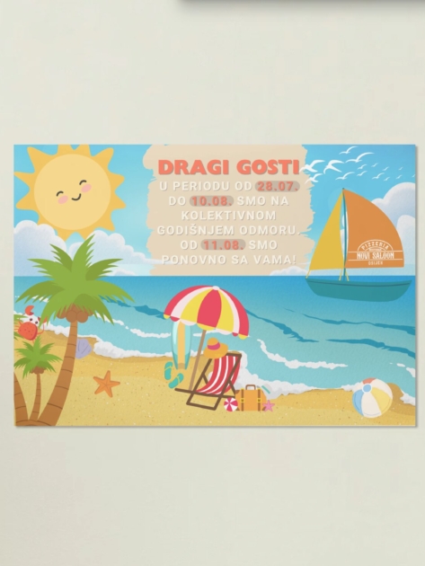 A3 obavijest o kolektivnom godišnjem odmoru – Pizzeria Novi Saloon