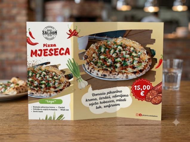 Trifold promotivni letak – Pizzerija Novi Saloon